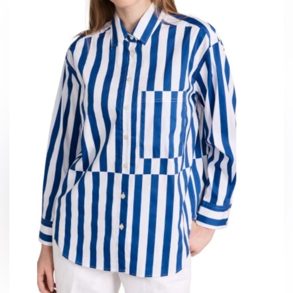 AYR Tops - AYR All Year Long Deep End Marais Blue royal blue/white Stripe Shirt Sz M NWOT